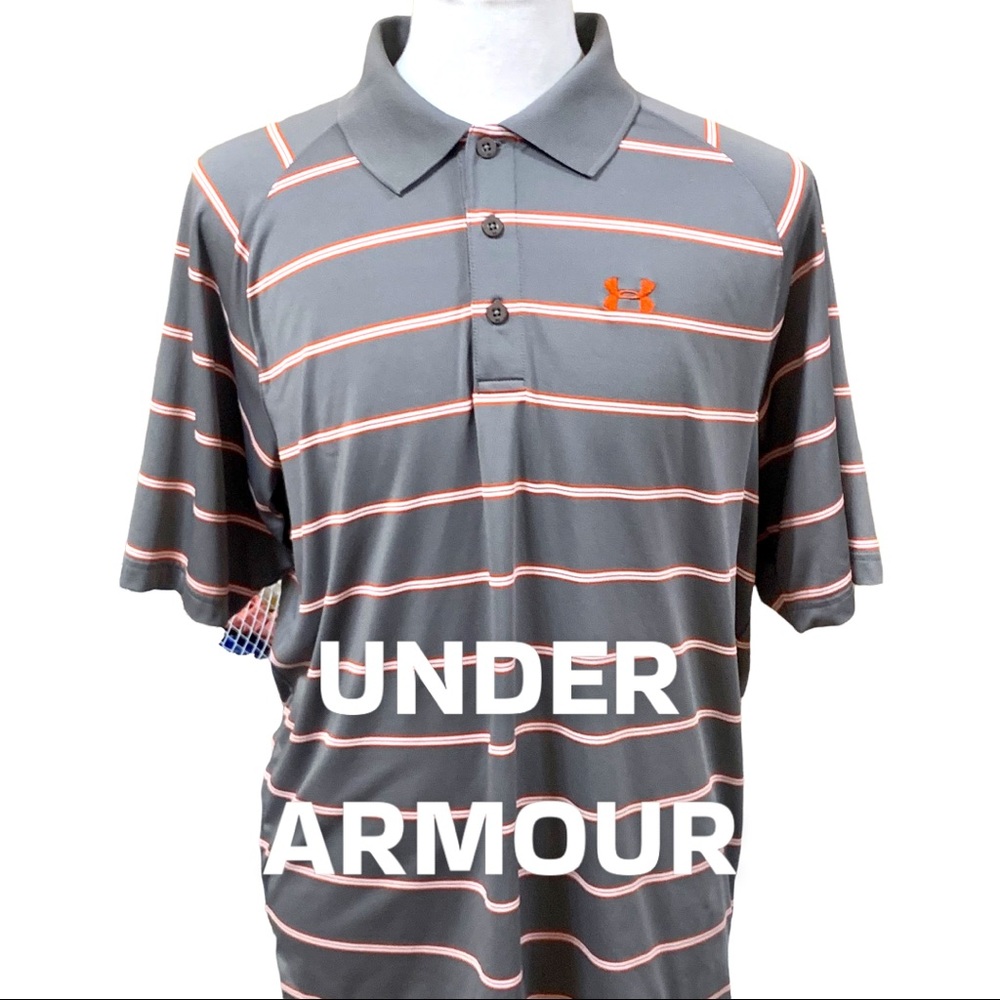 Men’s Under Armour Gray Striped Catalyst Loose Fit Golf Polo Shirt XL